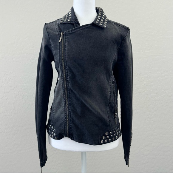 Max Jeans Black Onyx Denim Silver Stud Jacket - Picture 3 of 8